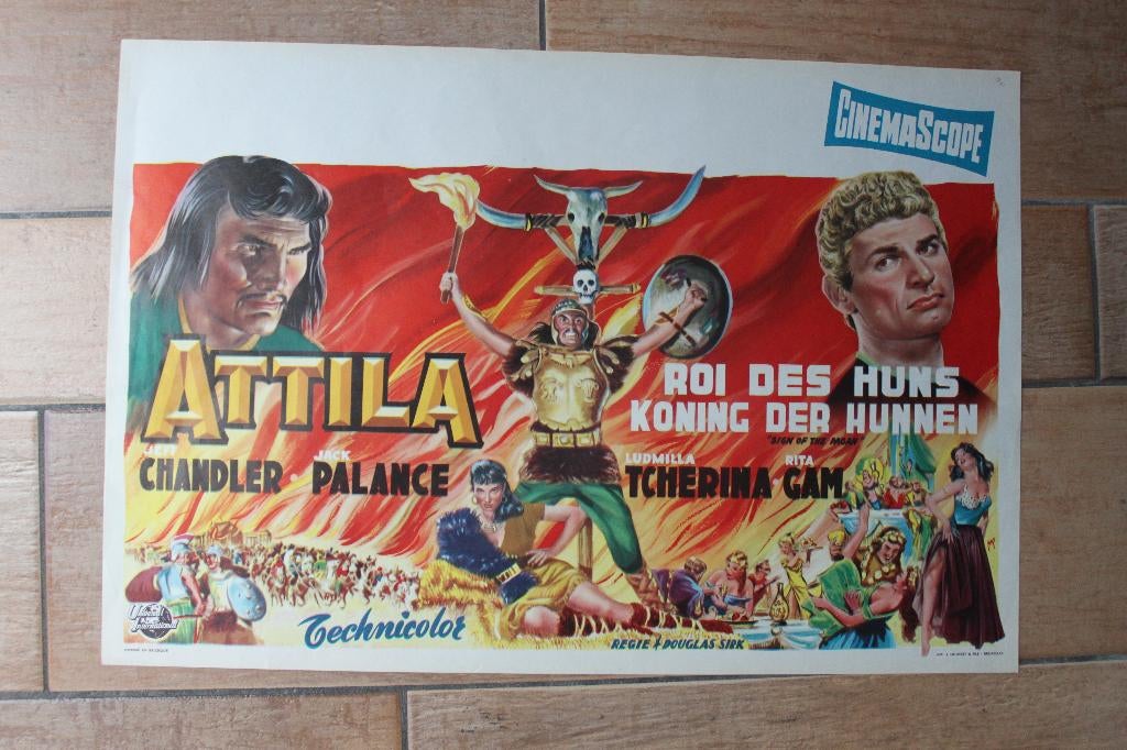 filmaffiche Attila Sign Of The Pagan 1954 filmposter, Rechthoekig Liggend, Ophalen of Verzenden, Zo goed als nieuw, A1 t/m A3