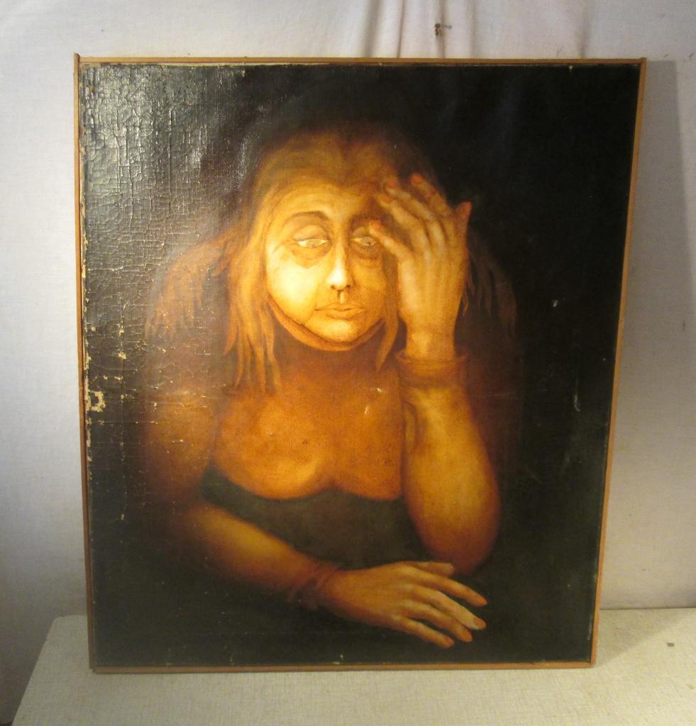 Belle œuvre peinte ancienne « Ugly Witch » - 71x61, Enlèvement ou Envoi