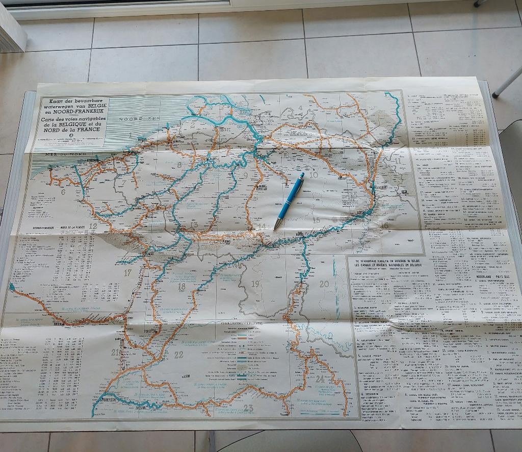 Oude Kaart bevaarbare waterwegen België & Noord-Fr. -Seghers, Verzamelen, Ophalen of Verzenden, Gebruikt, Schaalmodel