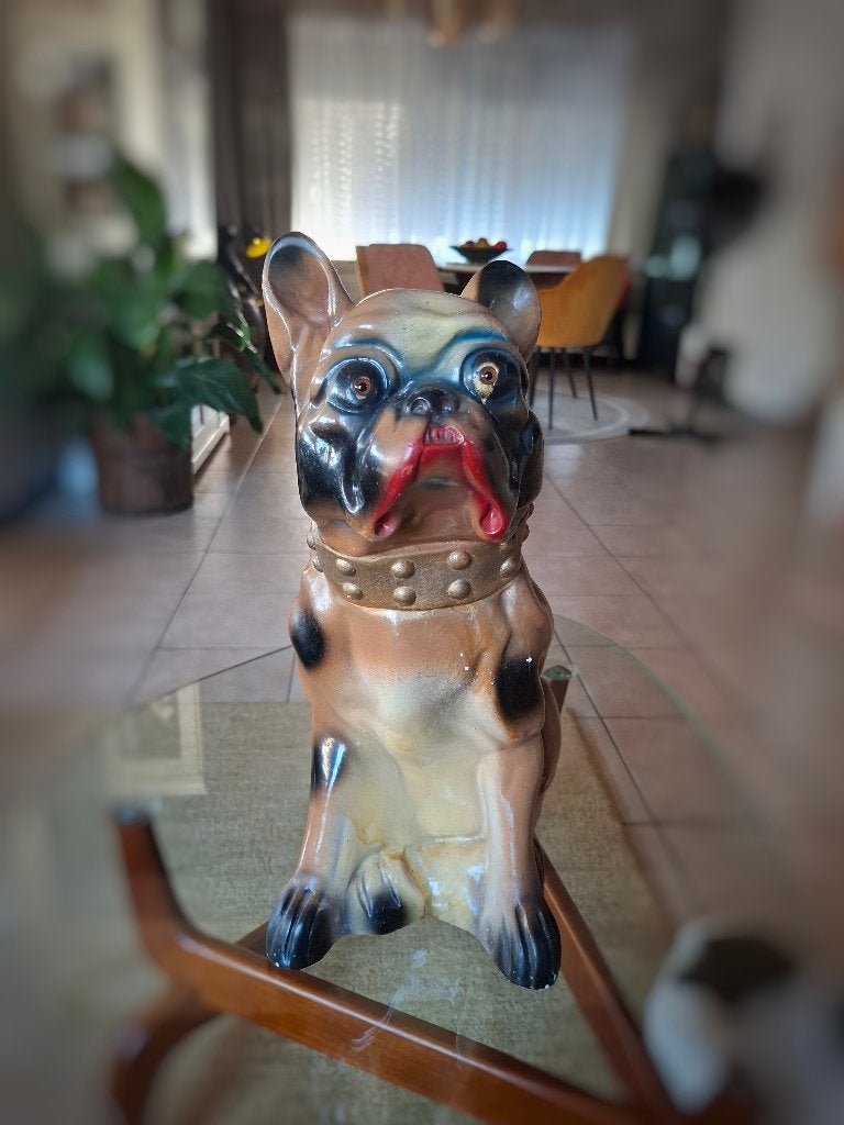 Vintage XL Franse Bulldog Spaarpot 42 cm Carnival Chalkware, Verzamelen, Ophalen of Verzenden, Gebruikt, Dier
