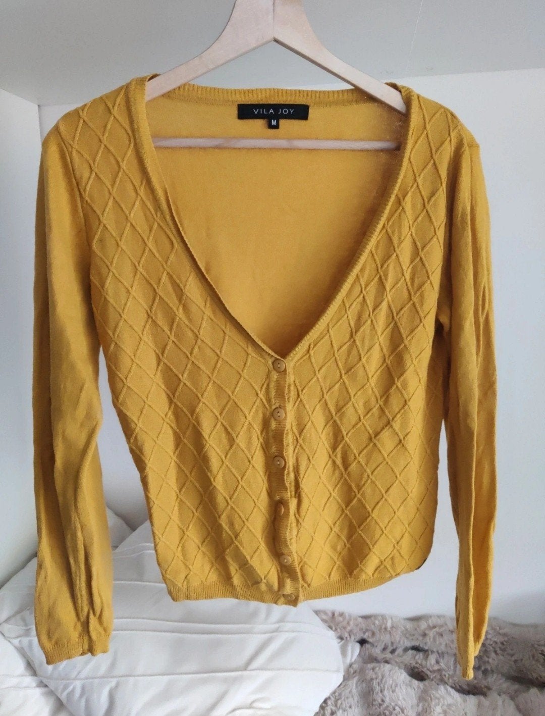 Vila Joy vintage style cardigan okergeel / gilet – Maat M, Ophalen of Verzenden, Maat 38/40 (M)