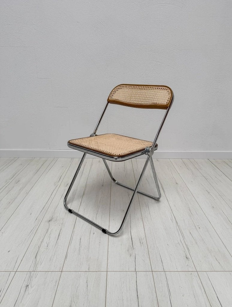Chaise pliante Plia cannage Giancarlo Piretti Castelli 60s, Enlèvement, Utilisé, Métal, Vintage Mid-Century Design