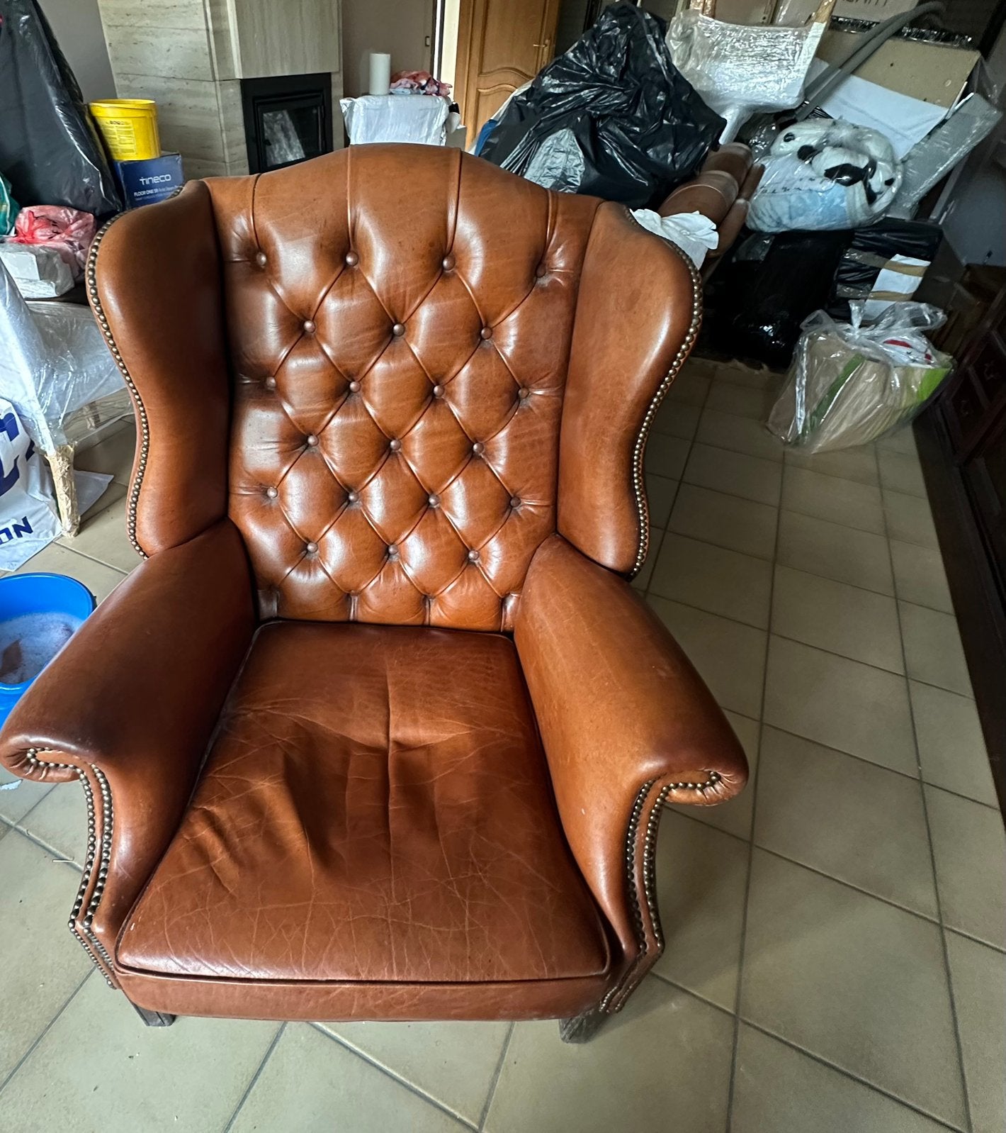 Originele Chesterfield Fauteuil – Echt Leder, Enlèvement, Utilisé