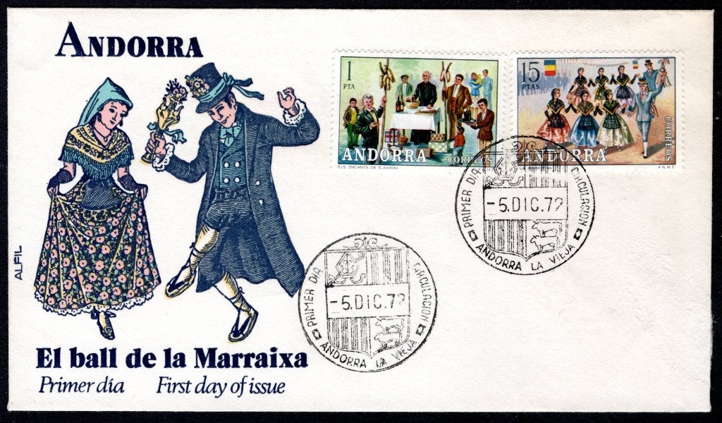 ANDORRA SP Yt. 72/76 FDC 1972, Verzenden, Overige landen, Gestempeld