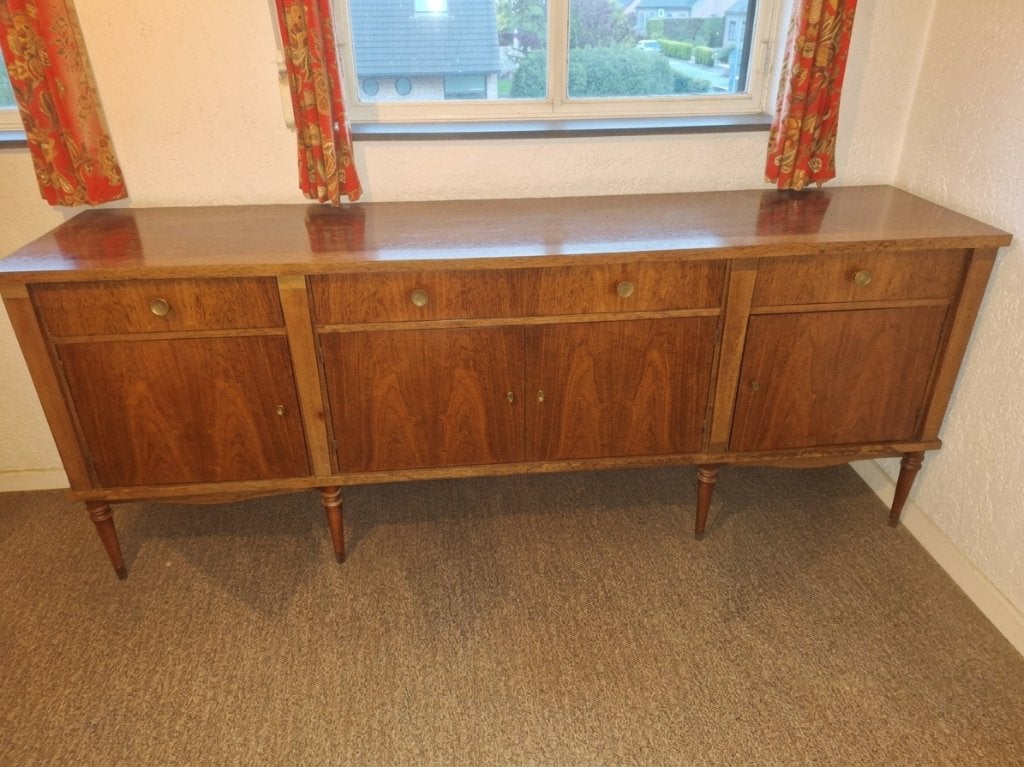 Superbe enfilade vintage scandinave en bois avec dorures, 25 à 50 cm, 200 cm ou plus, Avec tablette(s), Vintage