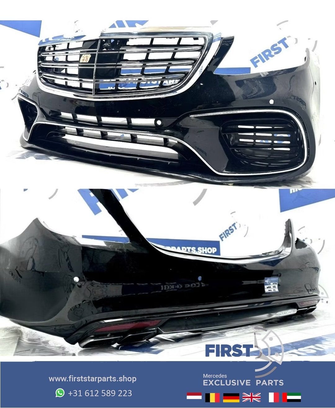W222 S63 AMG VOORBUMPER + ACHTERBUMPER COMPLEET ZWART WIT GR, Auto-onderdelen, Gebruikt, -, Ophalen of Verzenden, Bumper