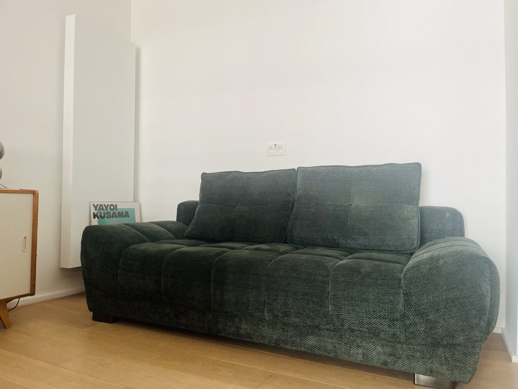 Canapé convertible trois places en tissu vert ferli, Maison & Meubles, Trois personnes, 100 à 125 cm, 200 à 250 cm, Banc droit