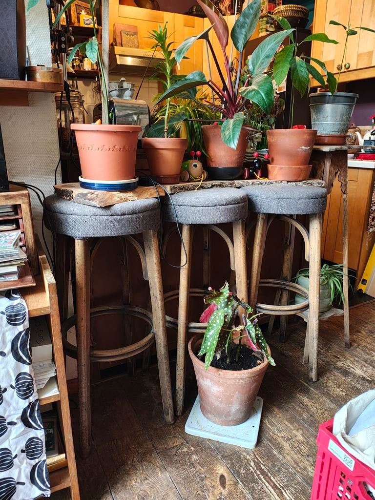 3 Tabourets de café retapés, Maison & Meubles, 3 tabourets, Enlèvement