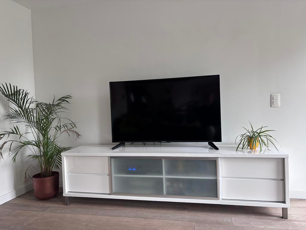 Tv meubel wit hoogglans, Ophalen, Kunststof, Gebruikt, 200 cm of meer
