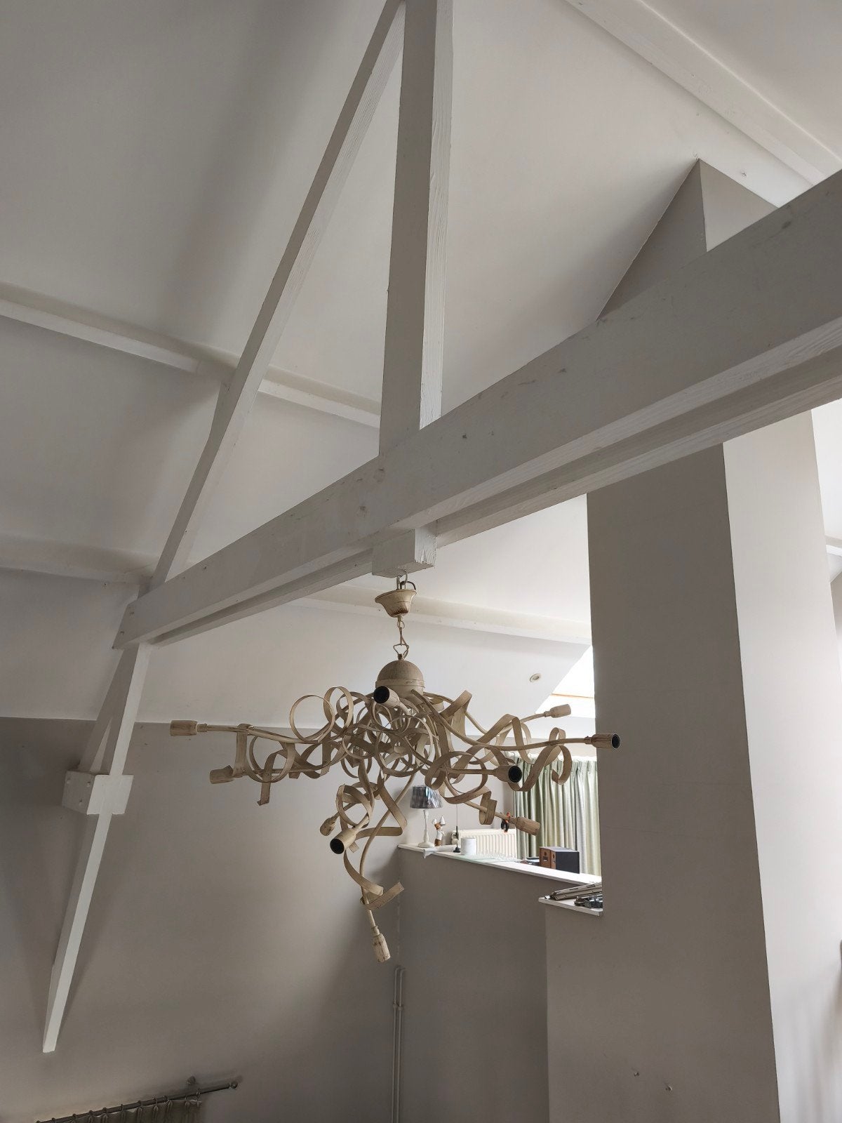Lustre design contemporain 12 lumières – Métal effet bois, Enlèvement, Bois