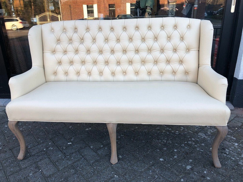 NIEUWE lederen EETKAMERBANK WANDBANK - BANK Flamant, Ophalen, Leer, Beige, Landelijk