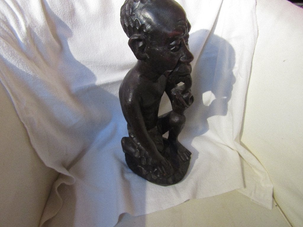 Statuette africaine, bois sculpté – Le Penseur à la pipe, Sculpture, Afrique, Enlèvement ou Envoi, Bois