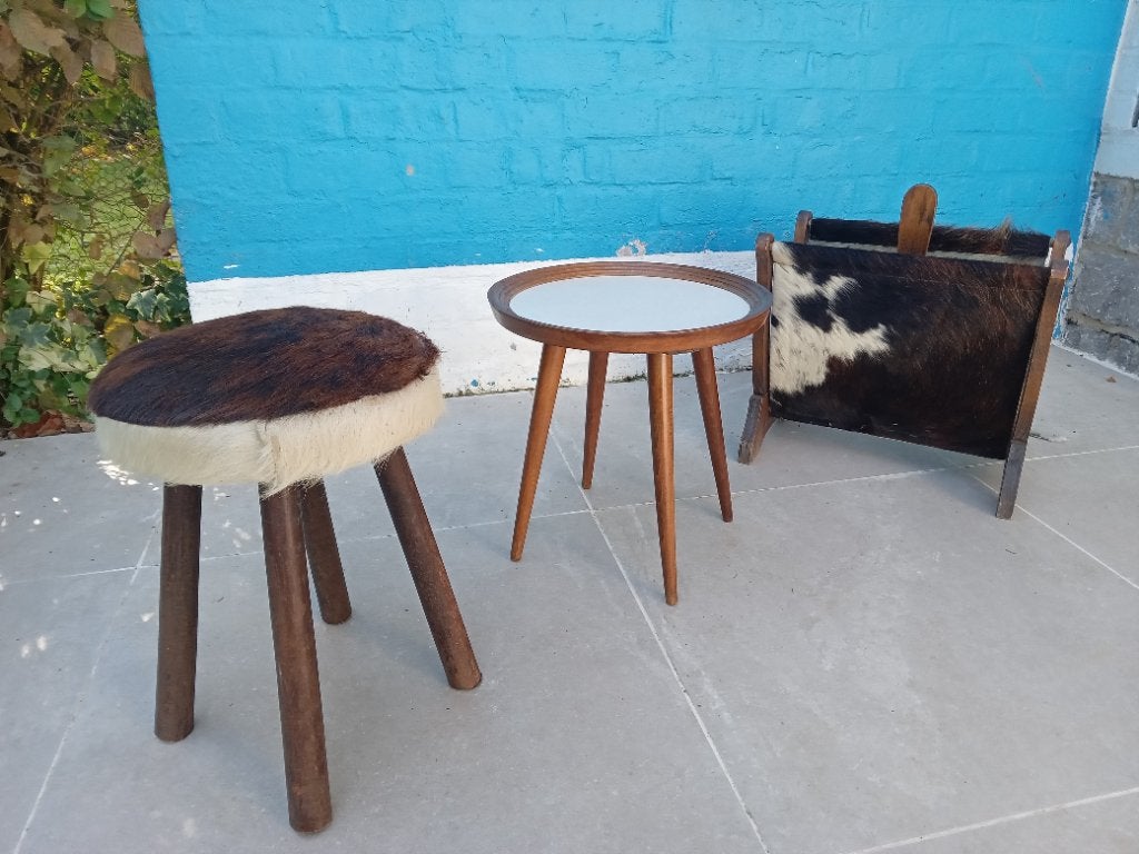Guéridon, tabouret et porte-revues vintage, Maison & Meubles, Porte-revues, Enlèvement, Bois, Comme neuf