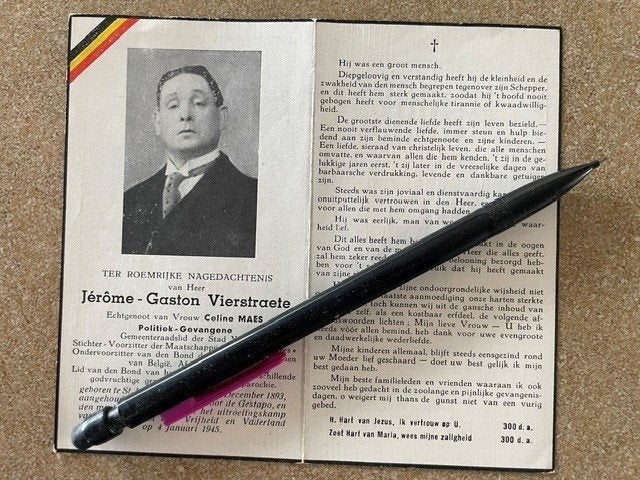 Prisonnier politique YPRES Vierstraete + martyre 4/1/1945, Enlèvement ou Envoi, Image pieuse