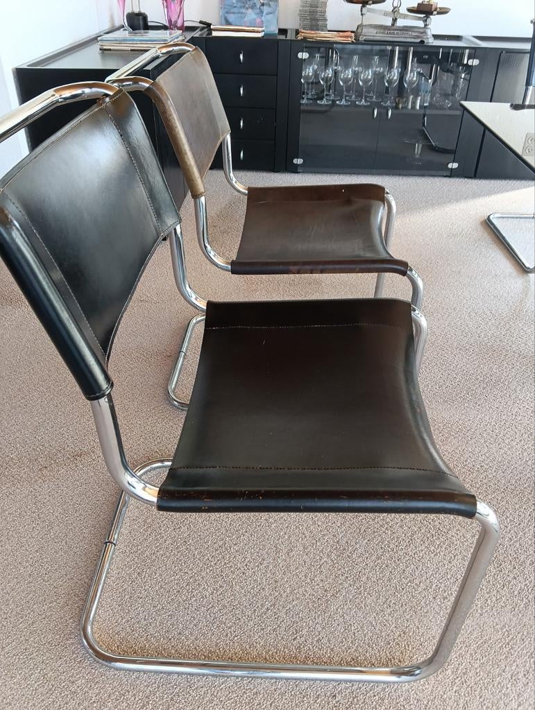 Chaises de salle à manger S33 avec assise en cuir - noir/chr, Enlèvement