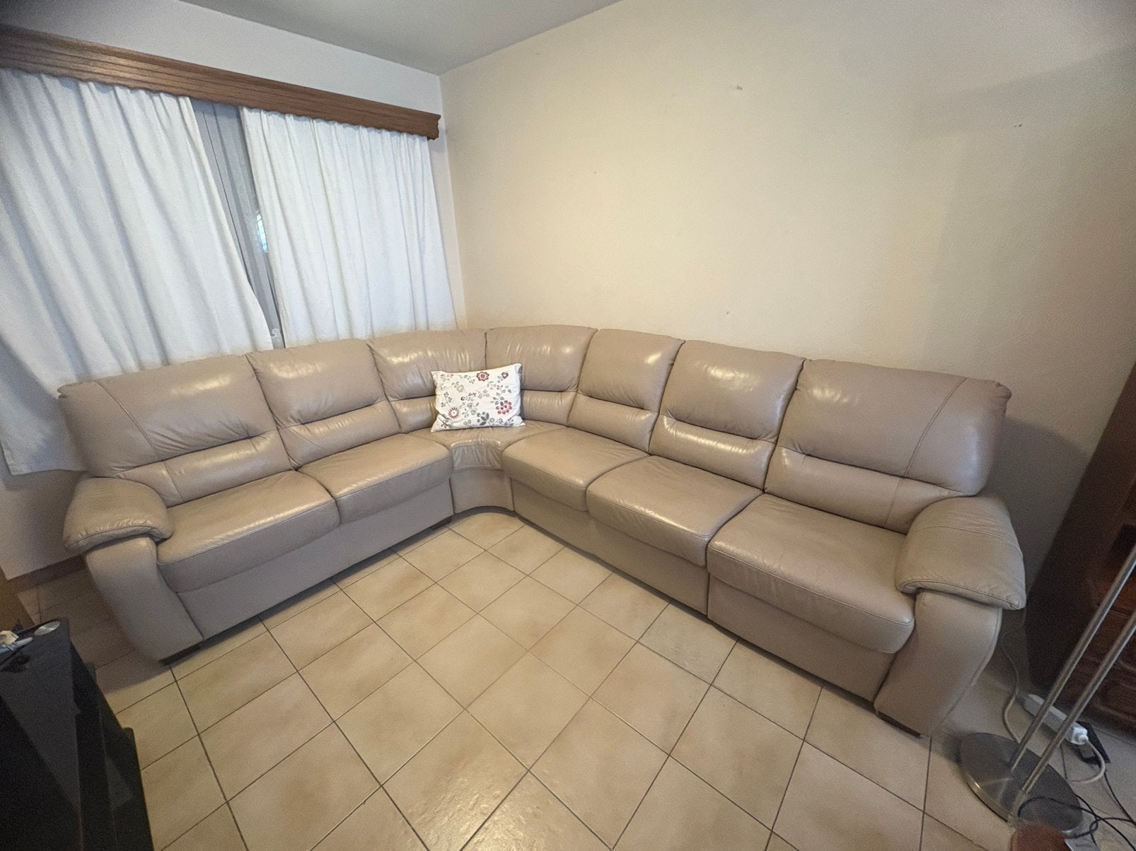 Fauteuil d'angle en cuir beige avec fonction relax, Enlèvement, Utilisé, Cuir