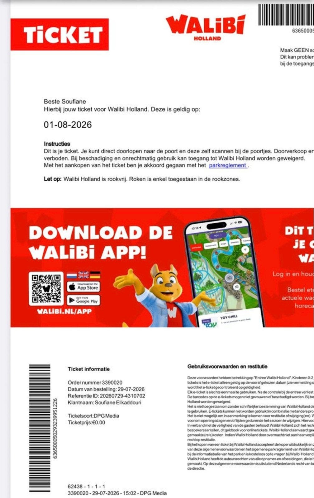 Walibi ticket, Tickets en Kaartjes