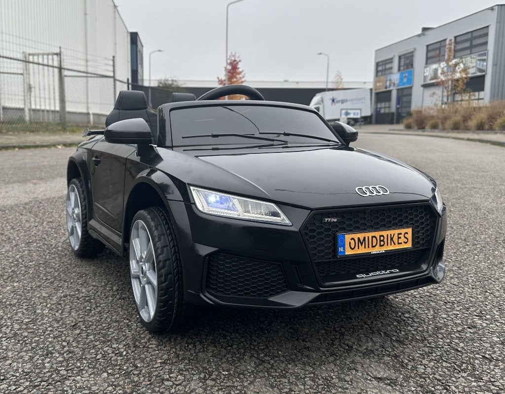Audi TT'RS 12v zwart - RC – Leder zit – Rubberband Bleu, Ophalen of Verzenden
