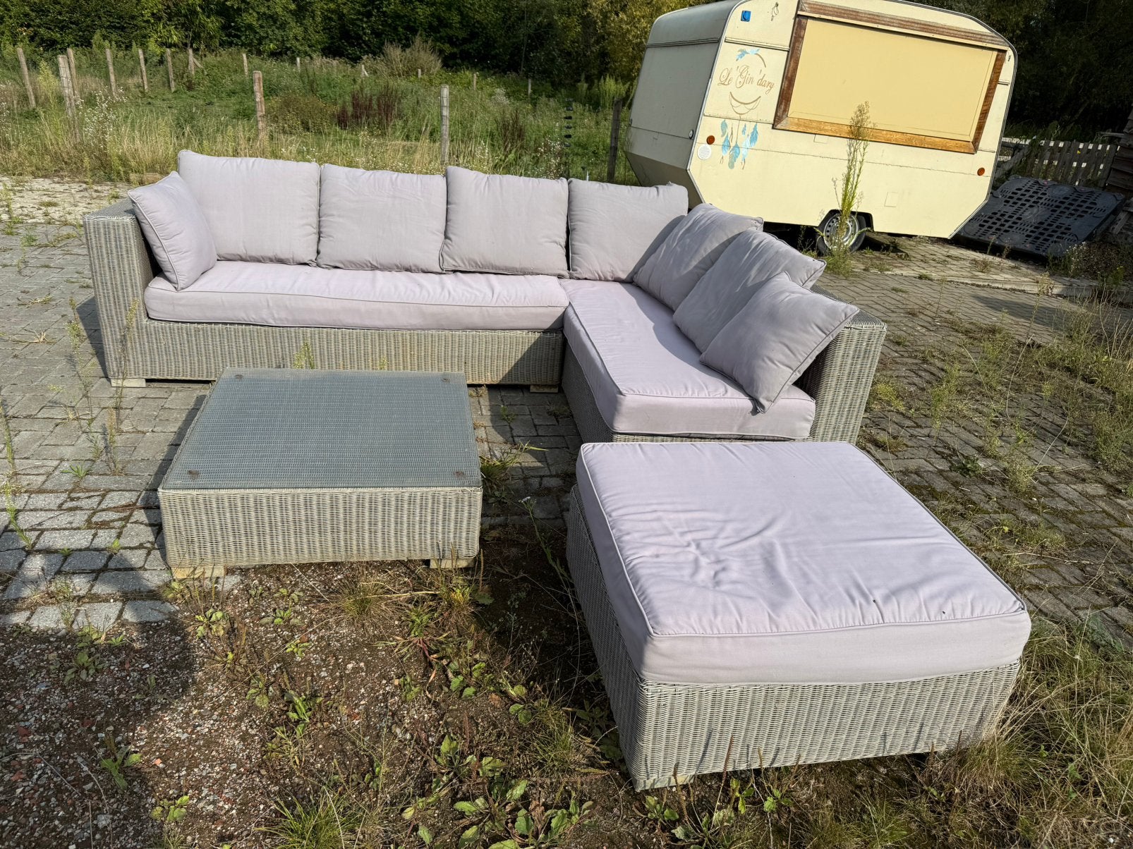 Loungeset in wicker, Ophalen, Gebruikt, Bank, 8 zitplaatsen