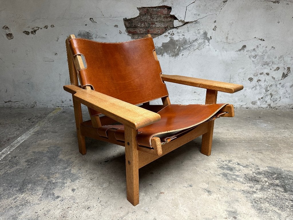 Kurt Østervig Hunting chair Deens design fauteuil eik leder, Huis en Inrichting, Ophalen, Vintage, 75 tot 100 cm, Zo goed als nieuw