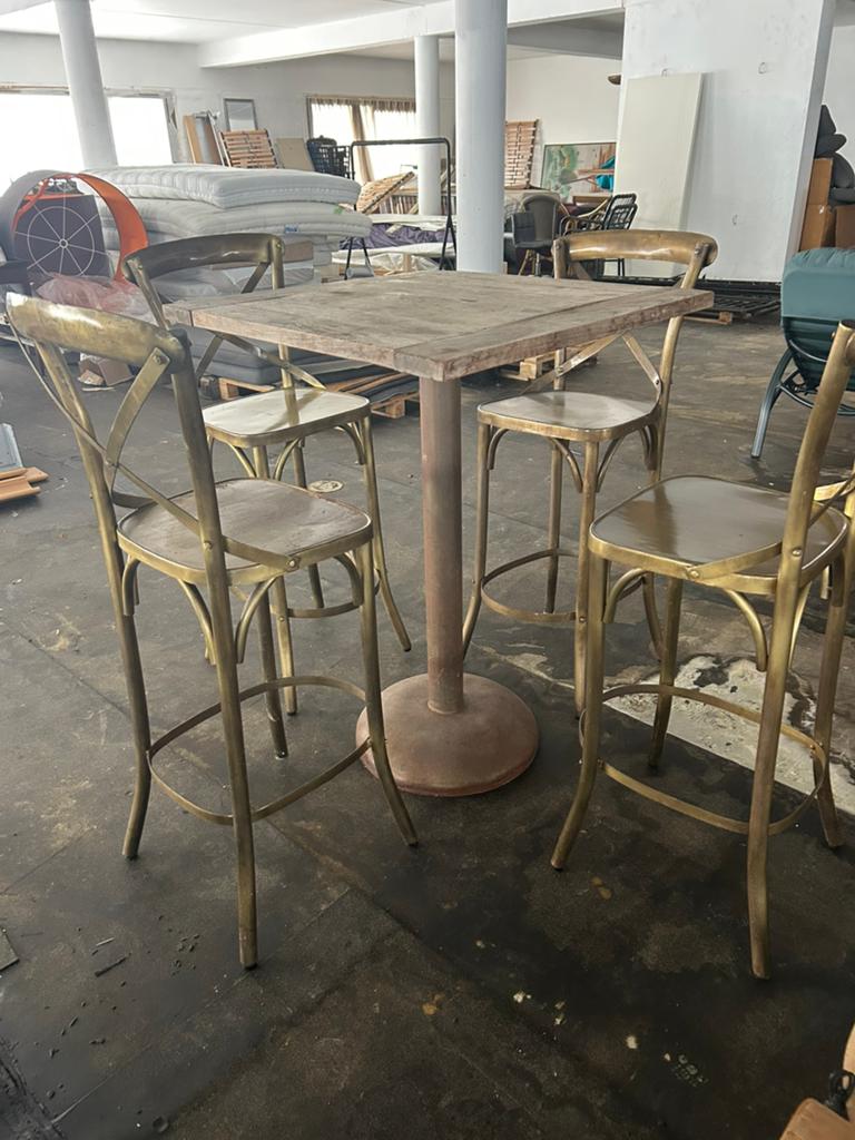 Industriële bartafel met 4 hoge stoelen, Enlèvement
