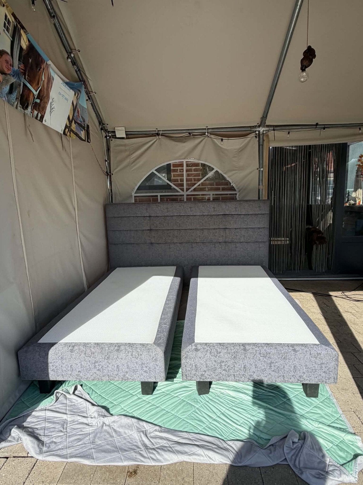 boxspring, Ophalen, Blauw, Tweepersoons, Zo goed als nieuw