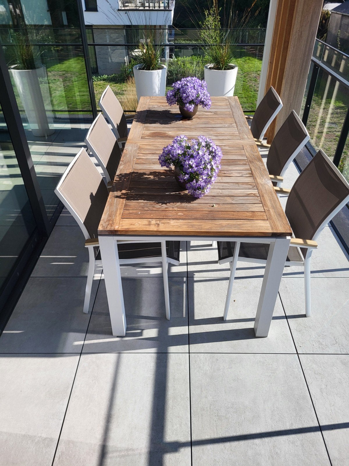 te koop mooie tafel met 6 stoelen, Ophalen, 6 zitplaatsen, Aluminium, Zo goed als nieuw