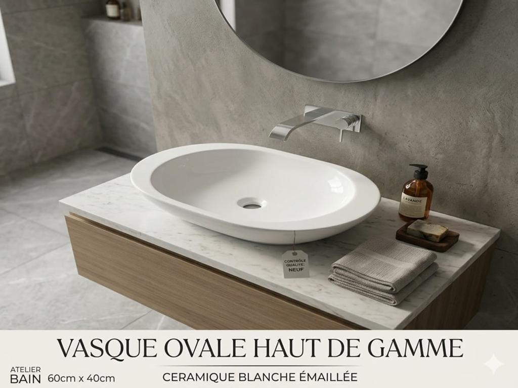 Vasque ovale en céramique  blanche  neuve  60*40 cm - 90€, Maison & Meubles, Enlèvement ou Envoi