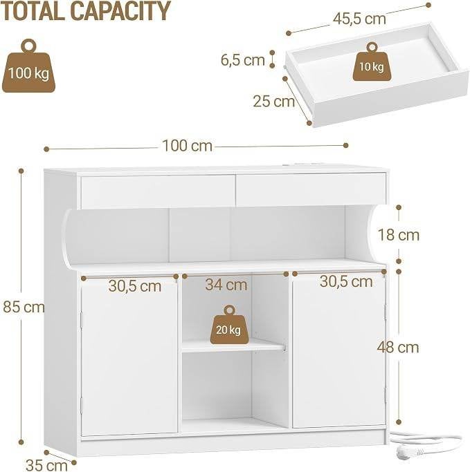 Buffet blanc moderne et pratique, Avec tiroir(s), 25 à 50 cm, Pin, Comme neuf
