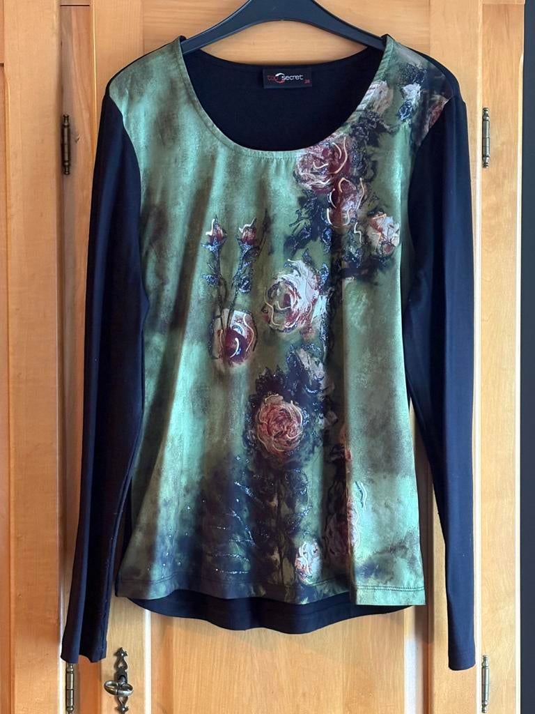 Mooi zwart/groen shirt van Top Secret (38)., Maat 38/40 (M), Zwart, Ophalen of Verzenden, Zo goed als nieuw