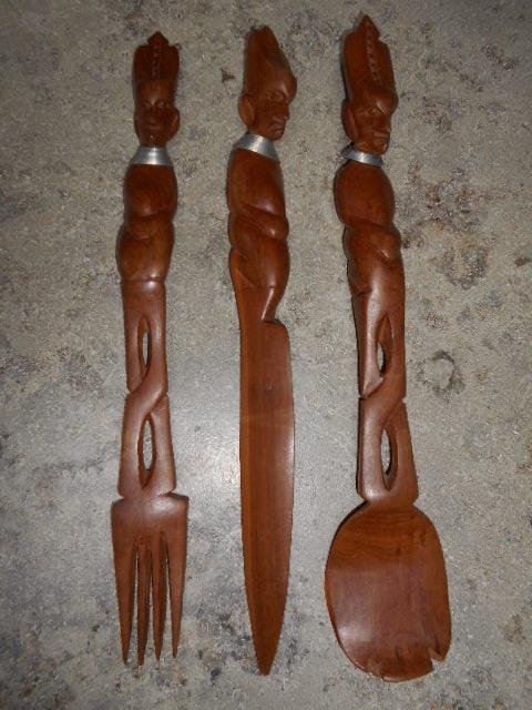 Mooi decoratief houten bestek, Ophalen of Verzenden, Afrika, Hout