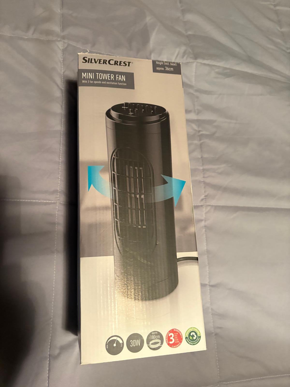 SilverCrest Mini Tower Fan – NIEUW – 30W – Oscillatie – Doos, Enlèvement, Comme neuf