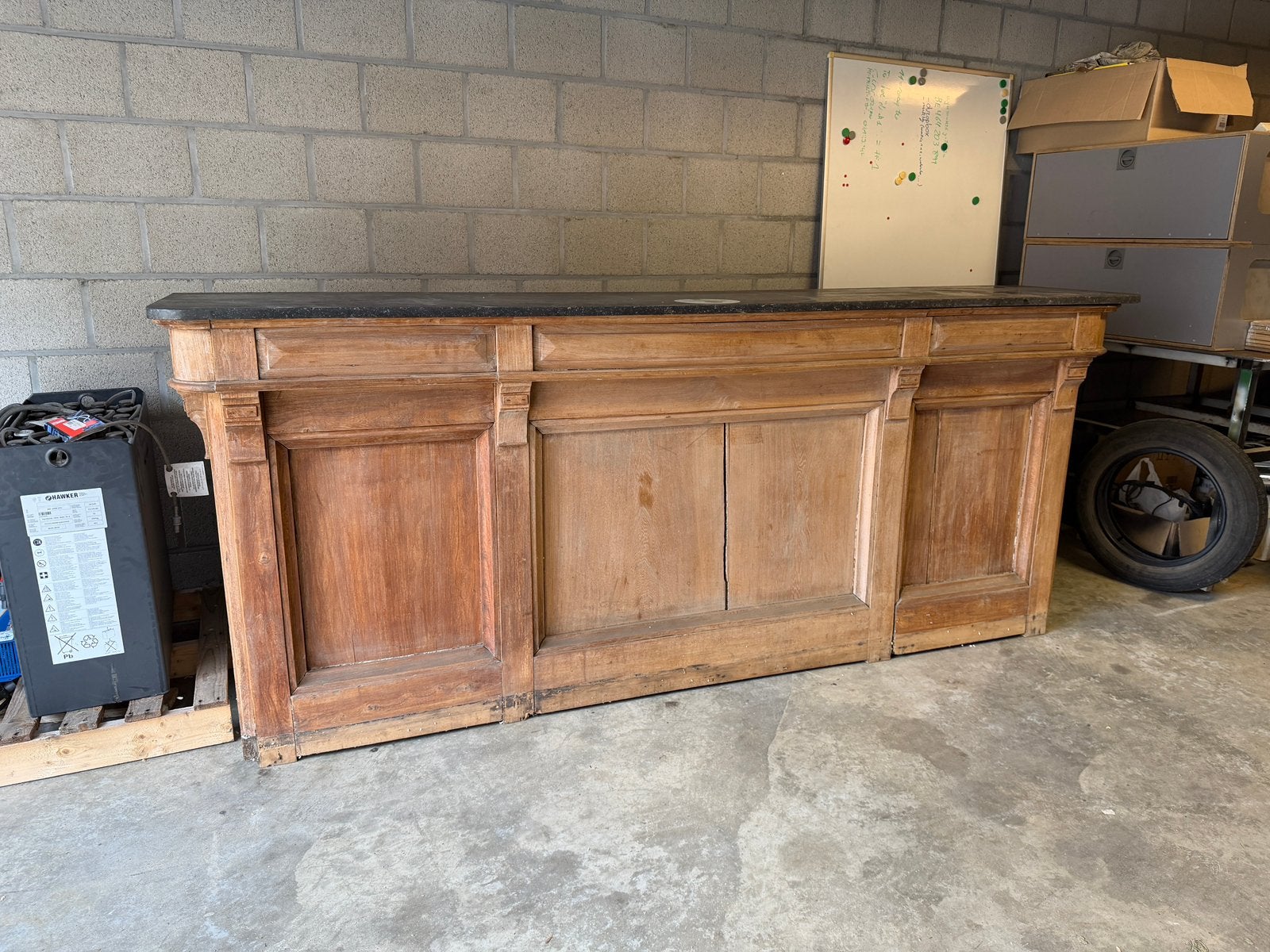 Comptoir de bar de café vintage chêne avec dessus en granit, Enlèvement, Comme neuf