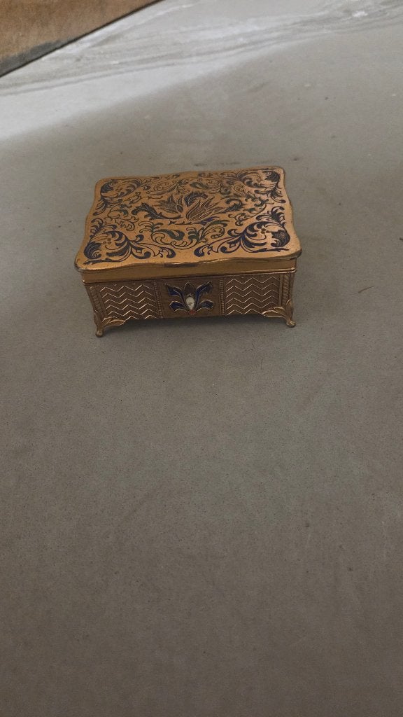 Vintage metalen sieradendoosje Damascene Toledo stijl, Antiek en Kunst, Curiosa en Brocante, Ophalen