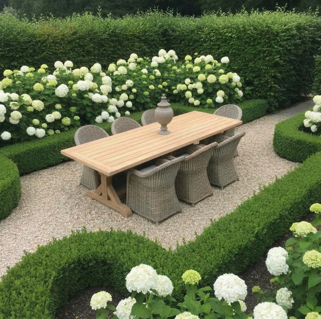 Nieuwe teak kloostertafel en stoelen nog verpakt, Tuin en Terras, Tuinsets en Loungesets, Zo goed als nieuw, Stoel, Ophalen