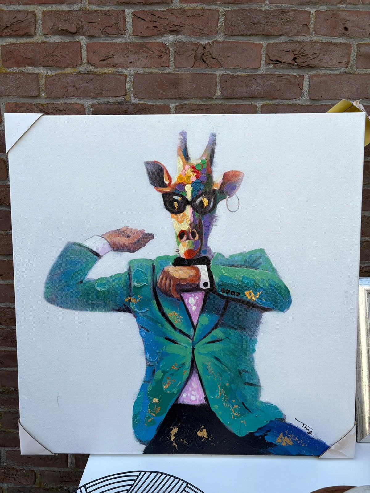 Handgeschilderd schilderij giraffe in kostuum – modern, Antiek en Kunst, Kunst | Schilderijen | Modern, Ophalen