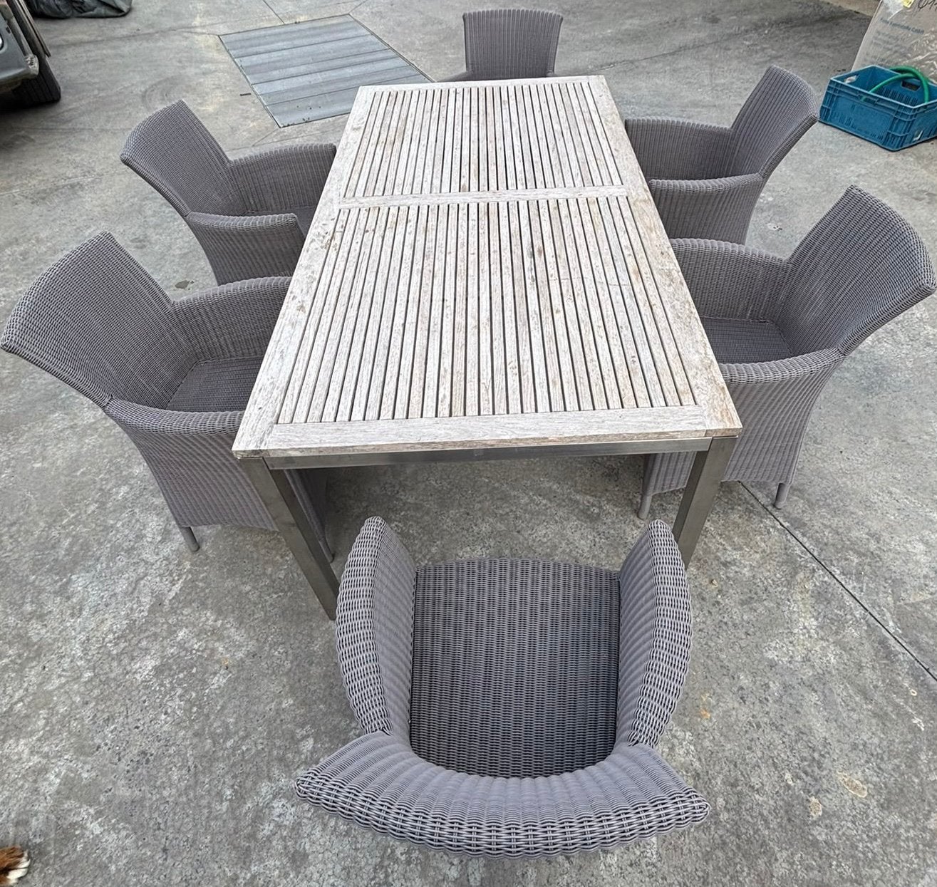 Tuintafel + 6 stoelen, Tuin en Terras, Ophalen, Inox, Gebruikt, Eettafel