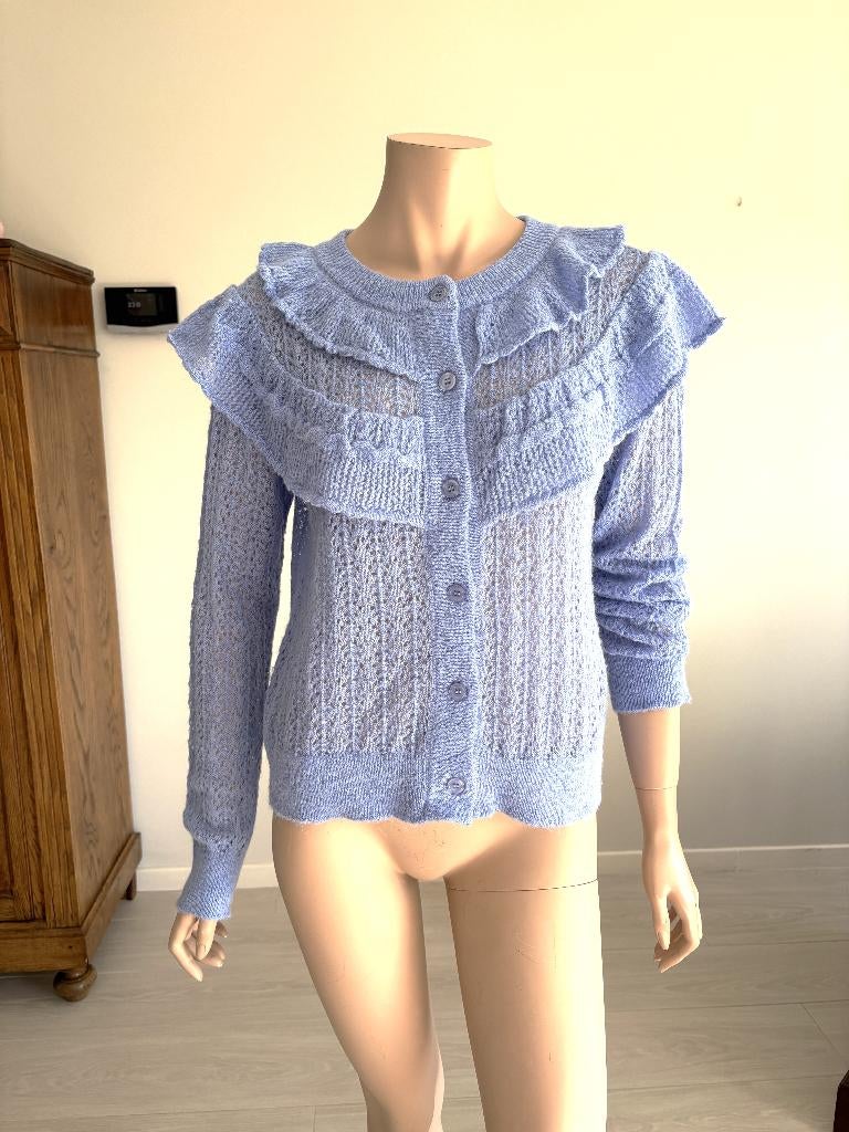 MBYM ‘Georgie’ Ajour Cardigan Lichtblauw Maat S Alpaca Blend, Taille 36 (S), Comme neuf, Envoi, MbyM