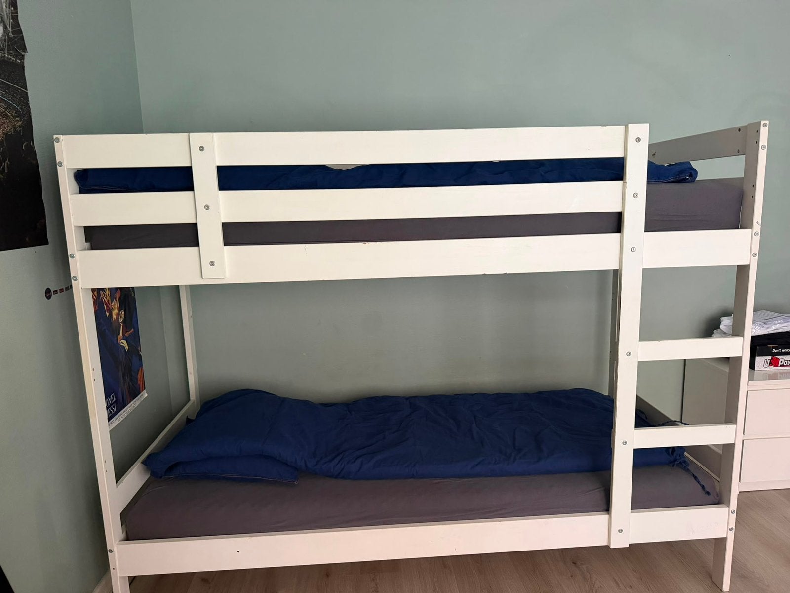 IKEA MYDAL frame stapelbed 90x200 wit + 2 matrassen, Enlèvement, Utilisé, Lits superposés