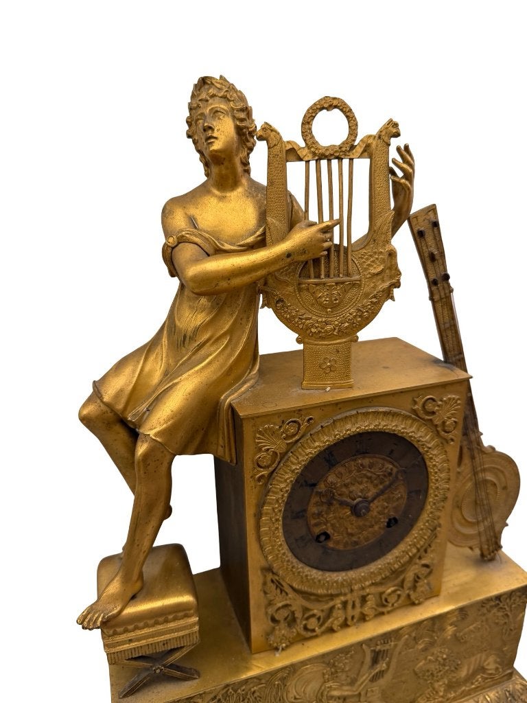 Orpheus Empire klok met lier - 19e eeuws verguld brons, Ophalen of Verzenden