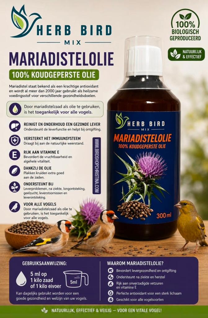 Mariadistelolie 300ml 100% Bio Koud Geperst - Herb Bird Mix, Dieren en Toebehoren, Ophalen