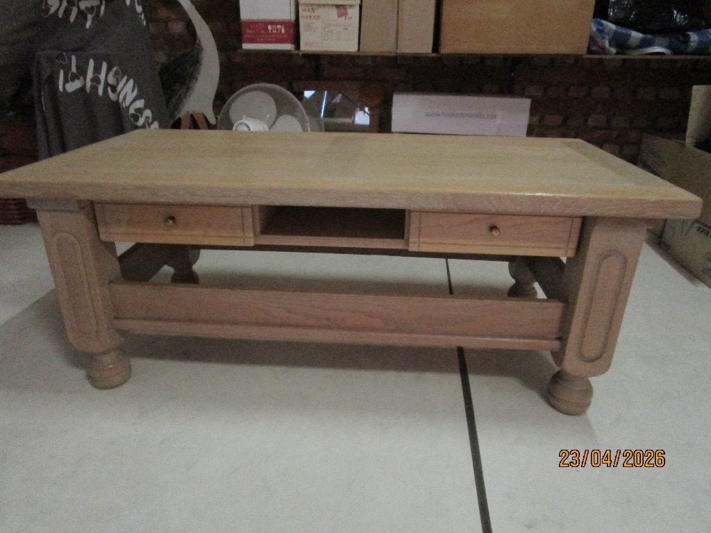 Massief eiken salontafel, 100 à 150 cm, Comme neuf, Landelijk, Enlèvement