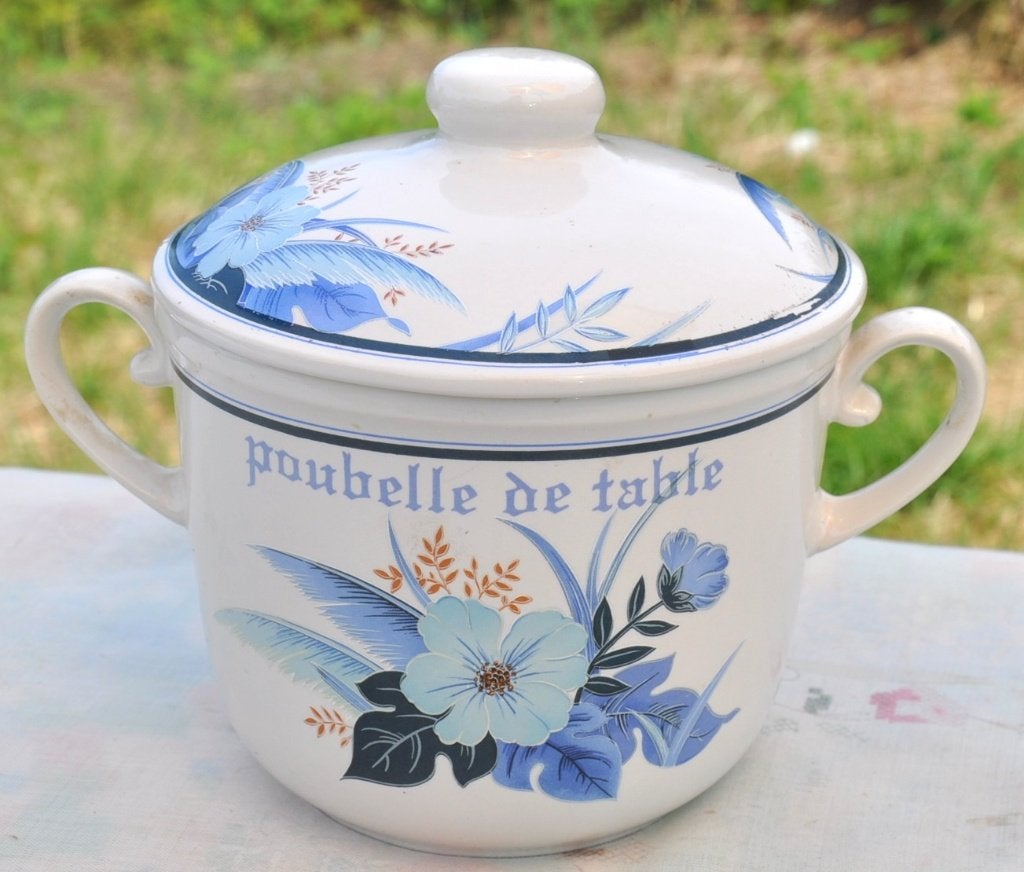 poubelle de table en faïence décor fleur bleu, Huis en Inrichting, Ophalen of Verzenden, Zo goed als nieuw, Keramiek, Overige typen
