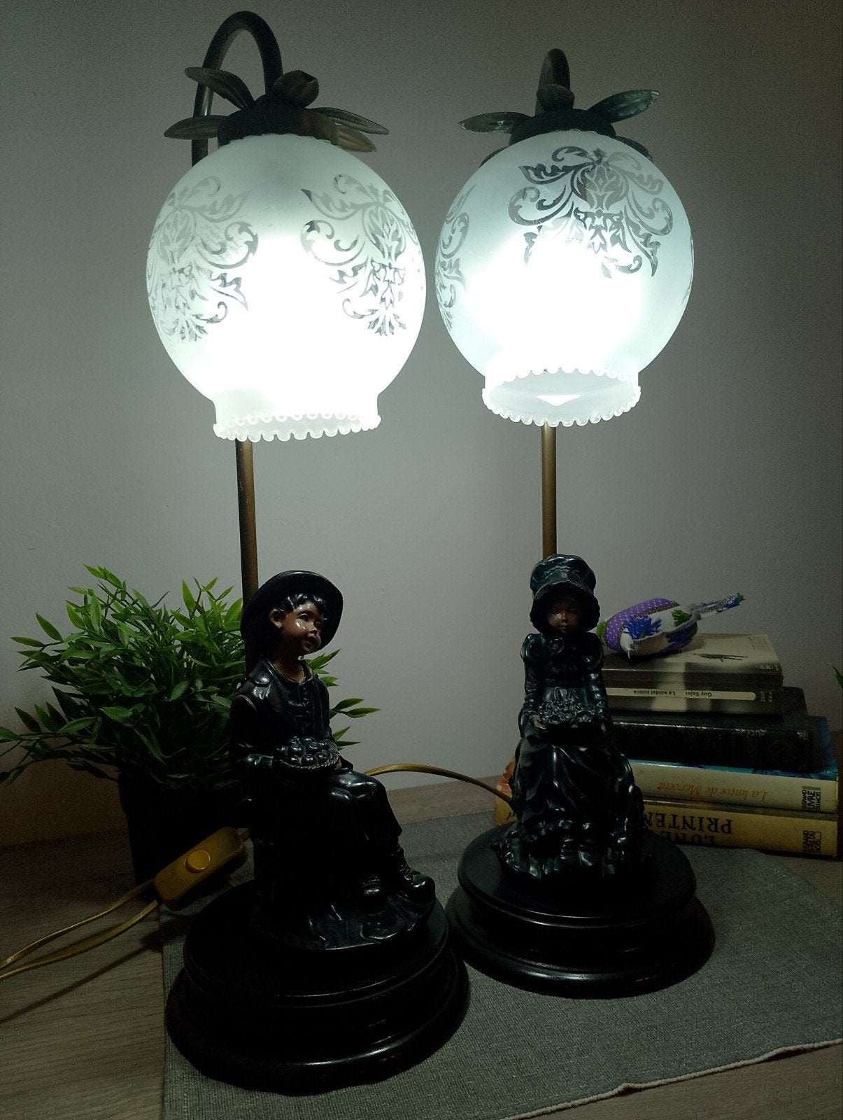 Paires de lampe porcelaine immitation bronze Portugal Punto, Enlèvement ou Envoi, Verre
