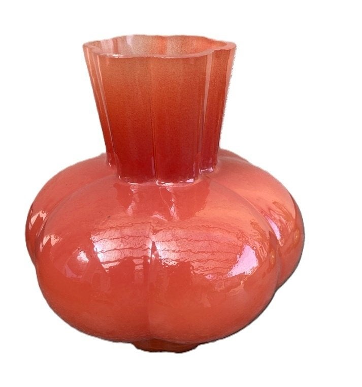 VAAS BOL BLOEM ROZEROOD HOOG 20 CM NIEUW, Huis en Inrichting, Met patroon/structuur, Nieuw, Ophalen of Verzenden, Glas