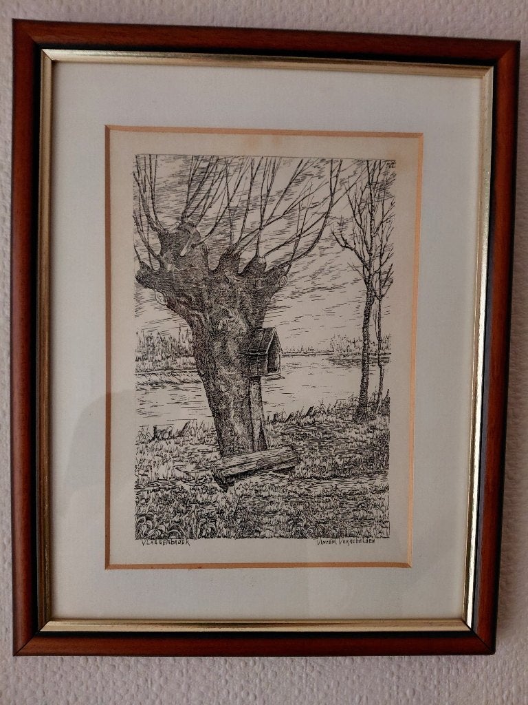 Vlassenbroek - Vincent Verschelden, Ophalen, Achter glas, Tekening