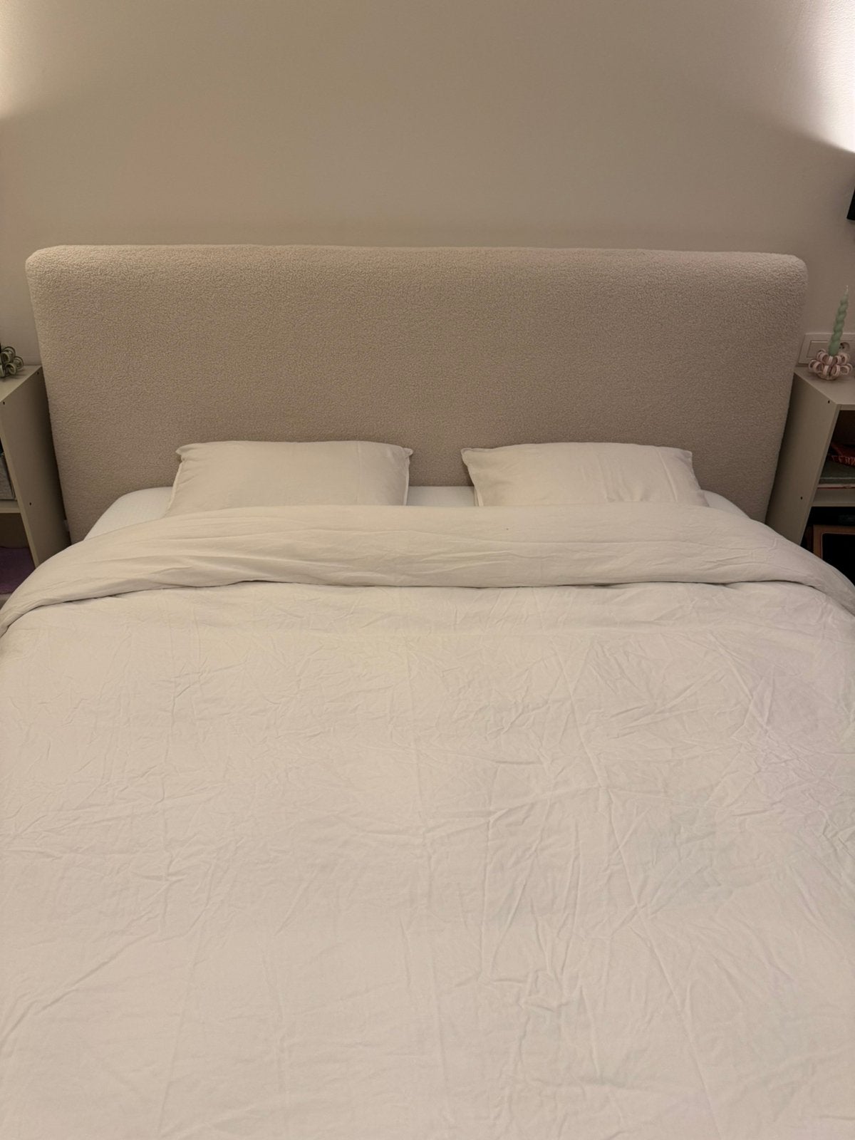 Designer boucle/ teddy bed, Ophalen, Tweepersoons, Zo goed als nieuw, 200 cm
