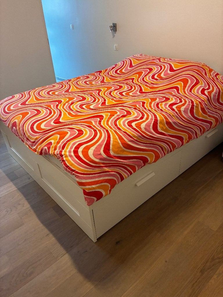 Wit tweepersoonsbed met lades, Huis en Inrichting, Ophalen, Zo goed als nieuw, Tweepersoons, Wit