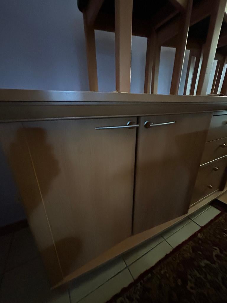 Moderne eetplaats in fineer beuk, Ophalen, Glas