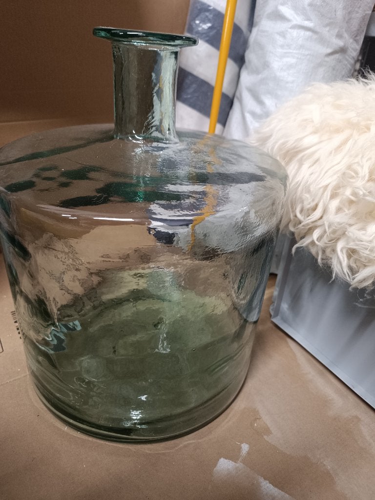 Prachtige grote glazen flesvaas, 45 cm, Comme neuf, Verre, Vert